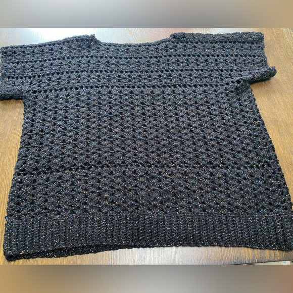 Super Sparkly Glittery Black Handmade Crochet Sweater Top Size Large - Picture 3 of 9